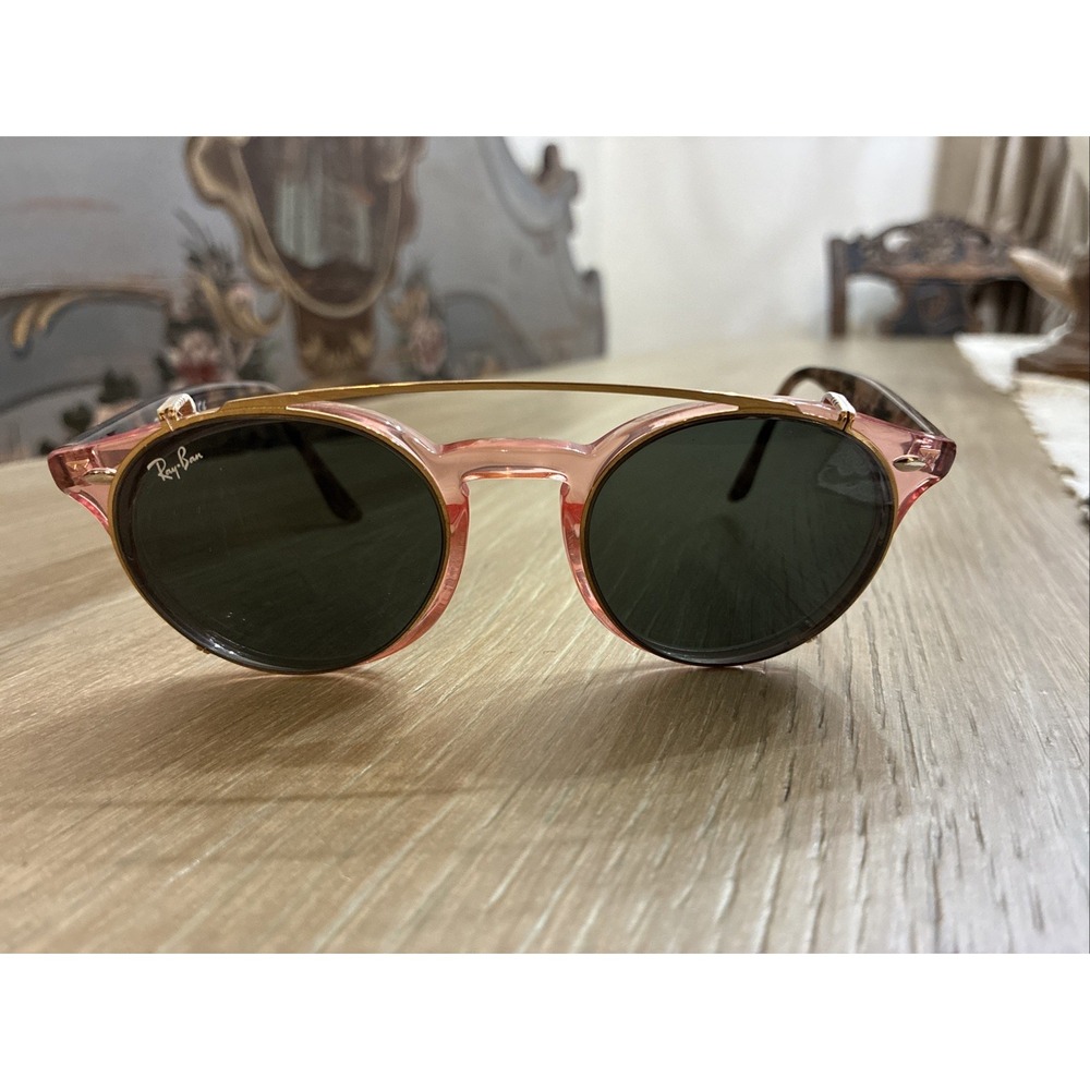 RAY-BAN RB 2180-V CLEAR PINK W/Tortoise Frames Eyeglasses 47-21-145 + Clip Ons